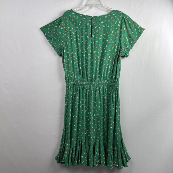 Loft Dress Floral Cap Sleeve Ruffled Hem Drawstring Elastic Waist Size S Green - Picture 2 of 8